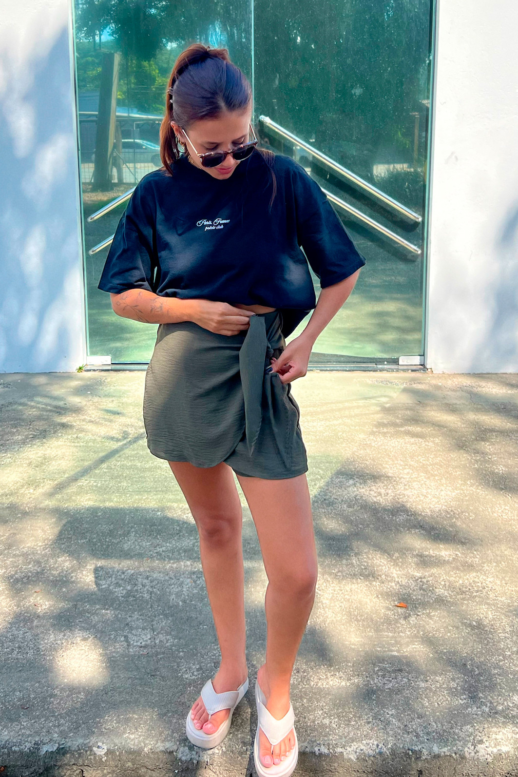 Shorts Saia Jade Transpassado Verde Escuro Luxo Urbano