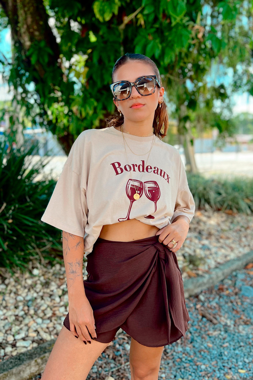 Shorts Saia Jade Transpassado Marrom Luxo Urbano