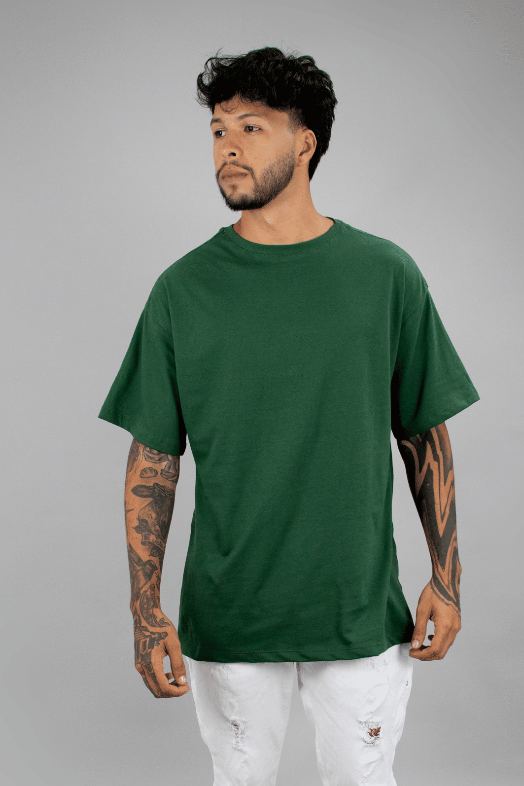 T-shirt Oversized Masculina Verde Musgo Luxo Urbano