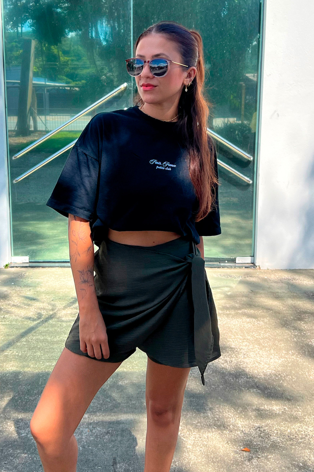 Shorts Saia Jade Transpassado Verde Escuro Luxo Urbano