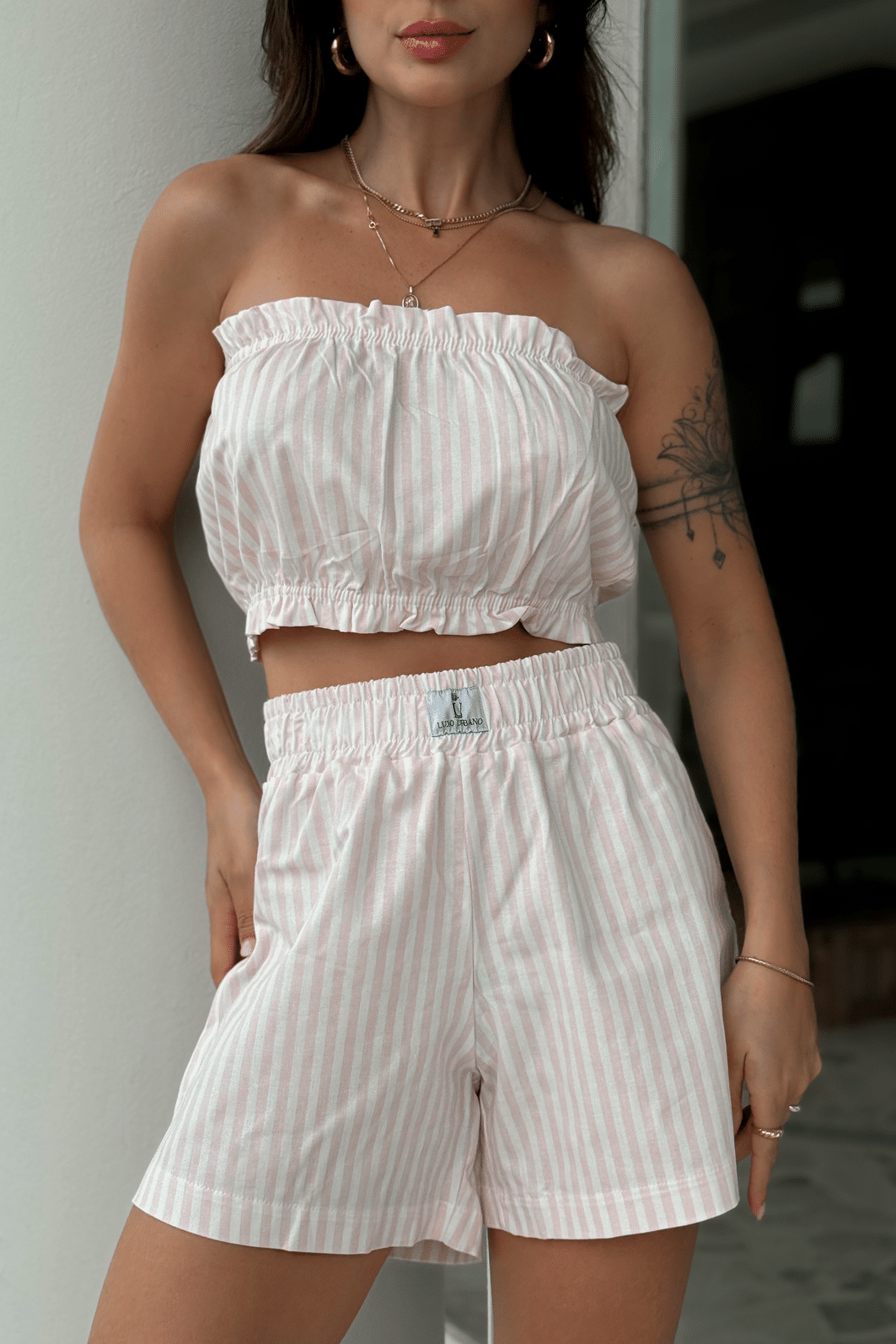 Shorts Boxer Listrado Rosa Luxo Urbano