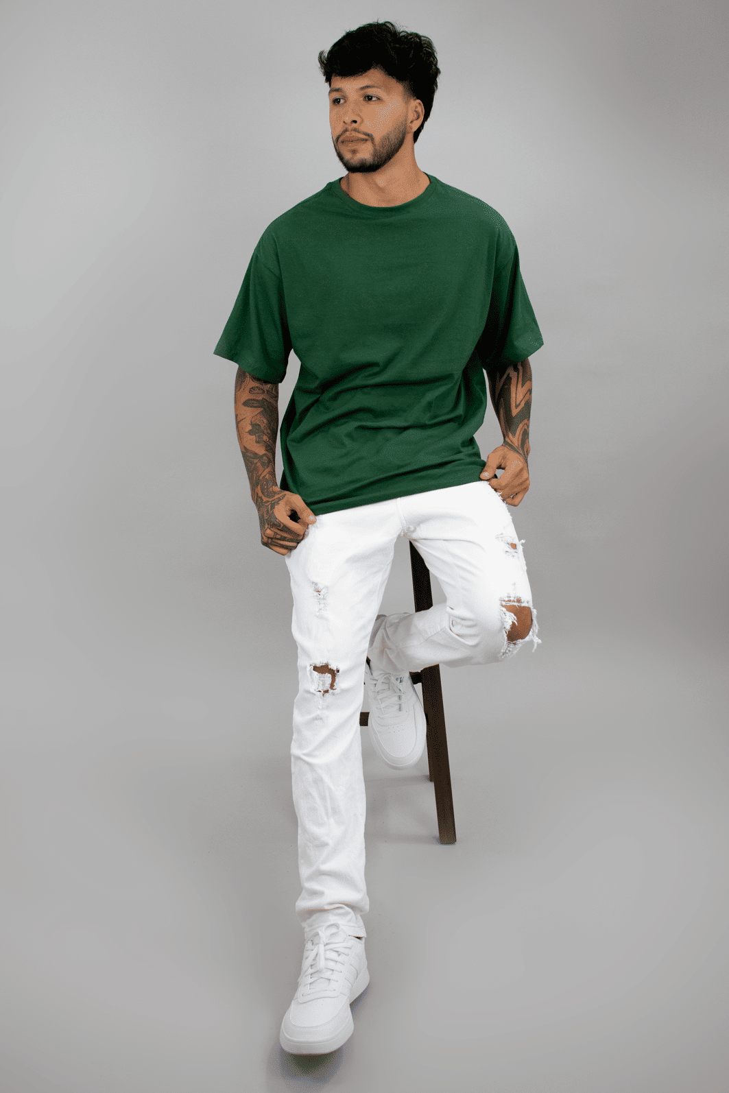 T-shirt Oversized Masculina Verde Musgo Luxo Urbano