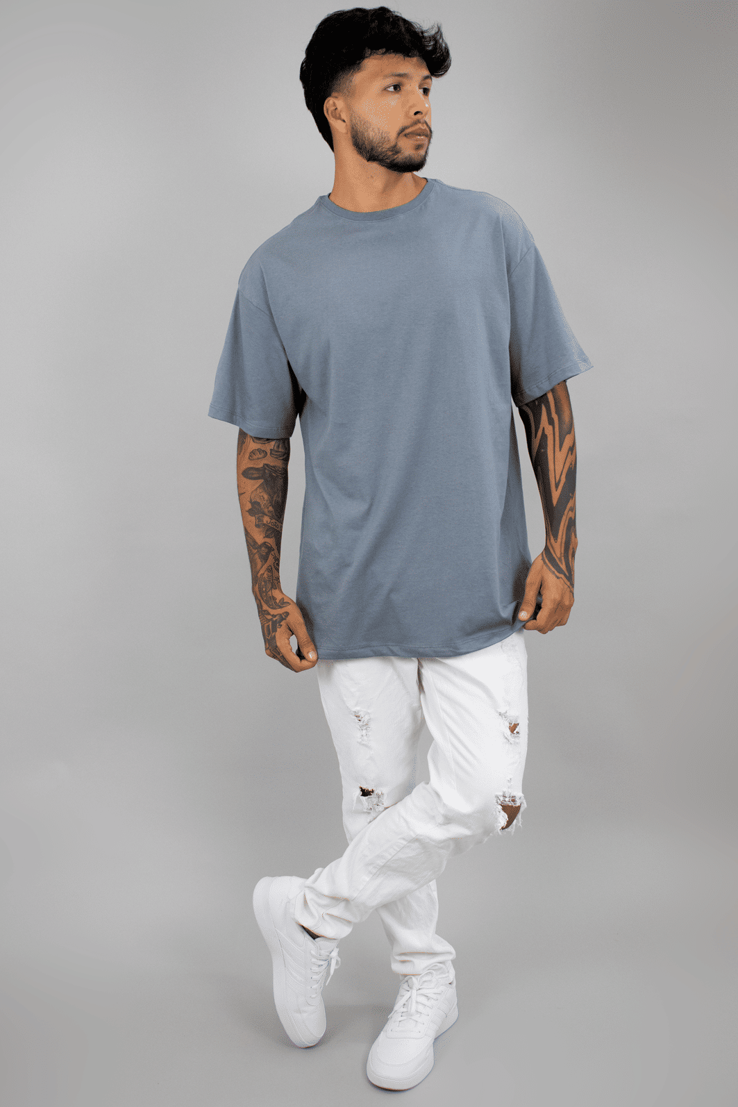 T-shirt Oversized Masculina Cinza Luxo Urbano T-shirt Oversized Masculina Cinza Luxo Urbano