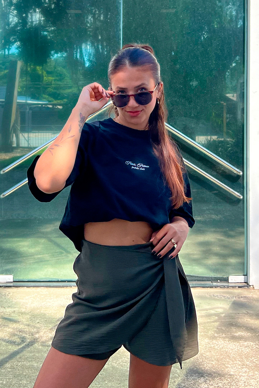 Shorts Saia Jade Transpassado Verde Escuro Luxo Urbano