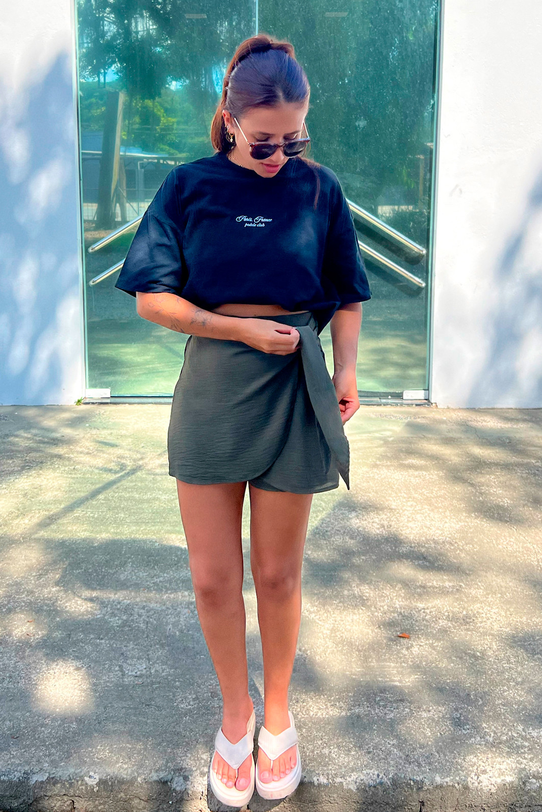 Shorts Saia Jade Transpassado Verde Escuro Luxo Urbano