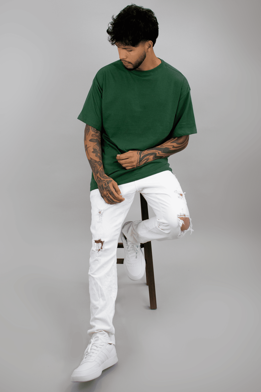 T-shirt Oversized Masculina Verde Musgo Luxo Urbano