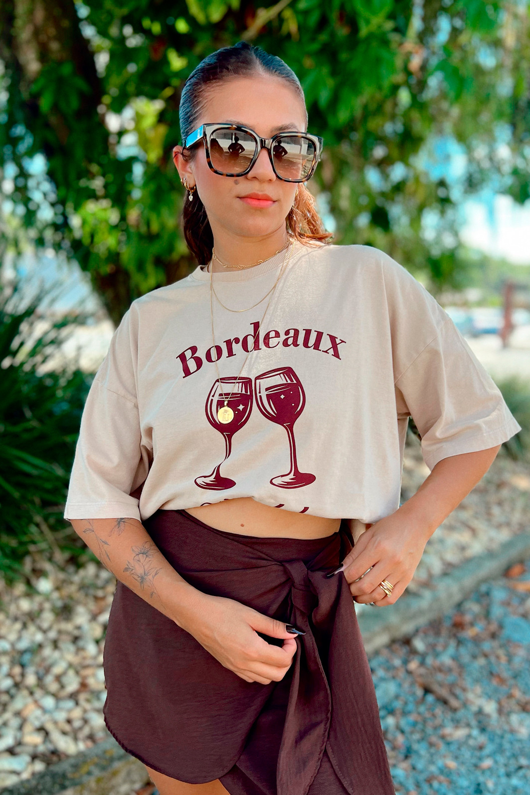 Shorts Saia Jade Transpassado Marrom Luxo Urbano