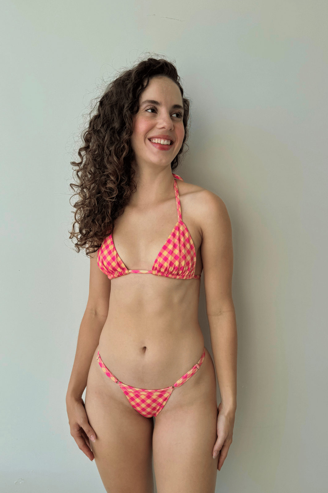 Cortininha Movel Xadrez Candy + Calcinha Bronze Xadrez Candy