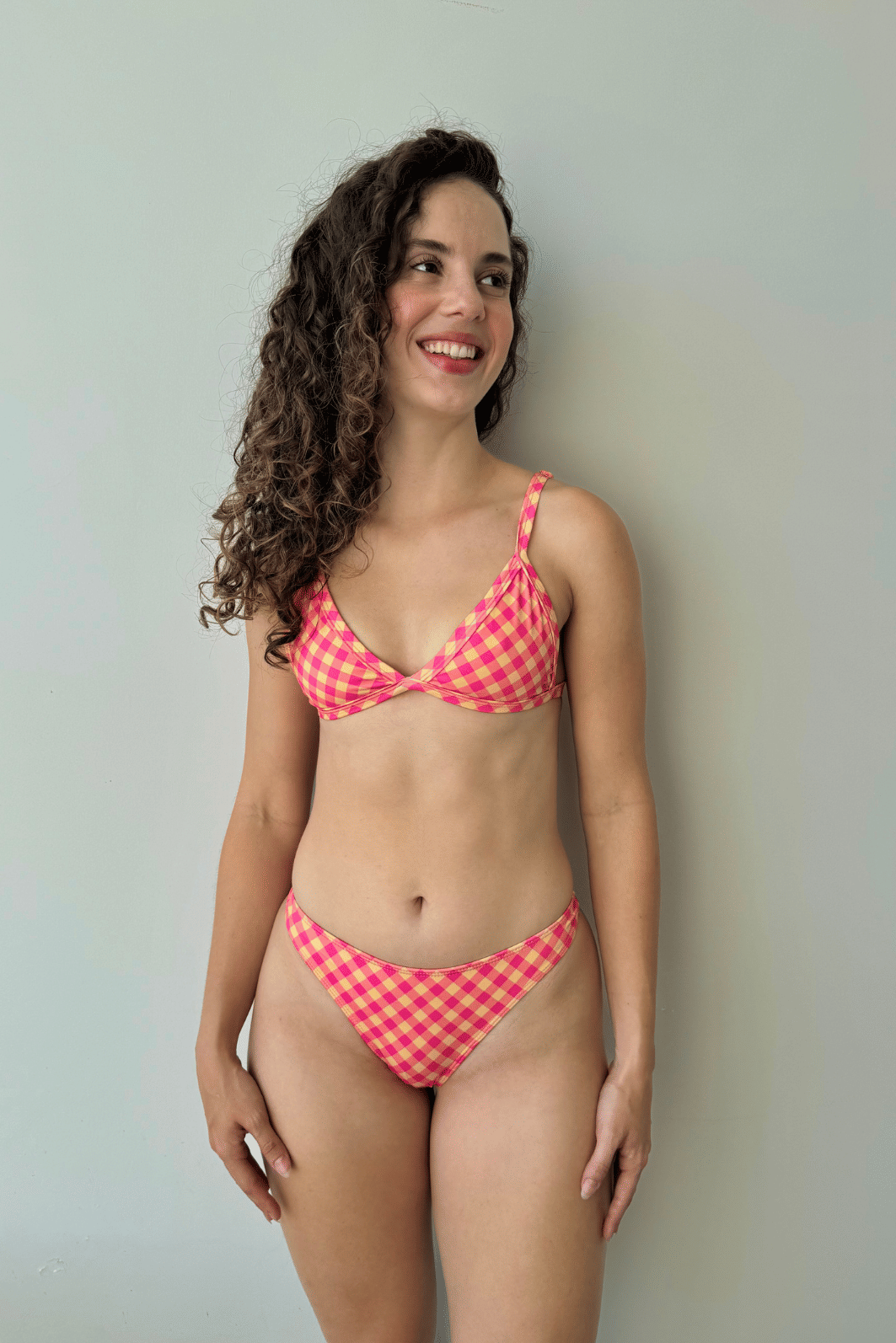 Top Lua Xadrez Candy + Calcinha Fio Normal Xadrez Candy