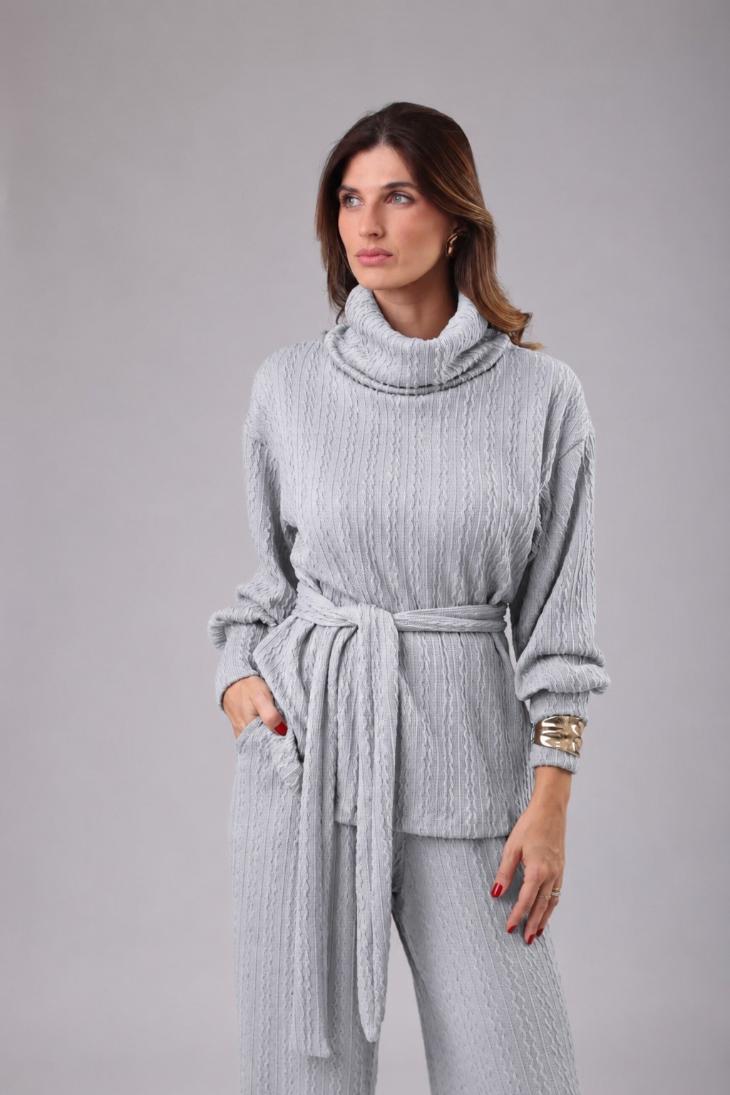 CONJUNTO GOLA ALTA TRAMA CINZA CONJUNTO GOLA ALTA TRAMA CINZA