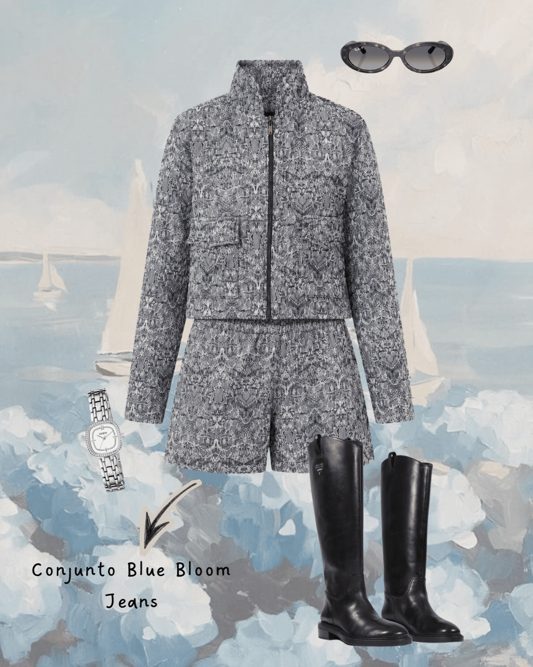 SHORTS EVASÊ JACQUARD BLUE BLOOM JEANS