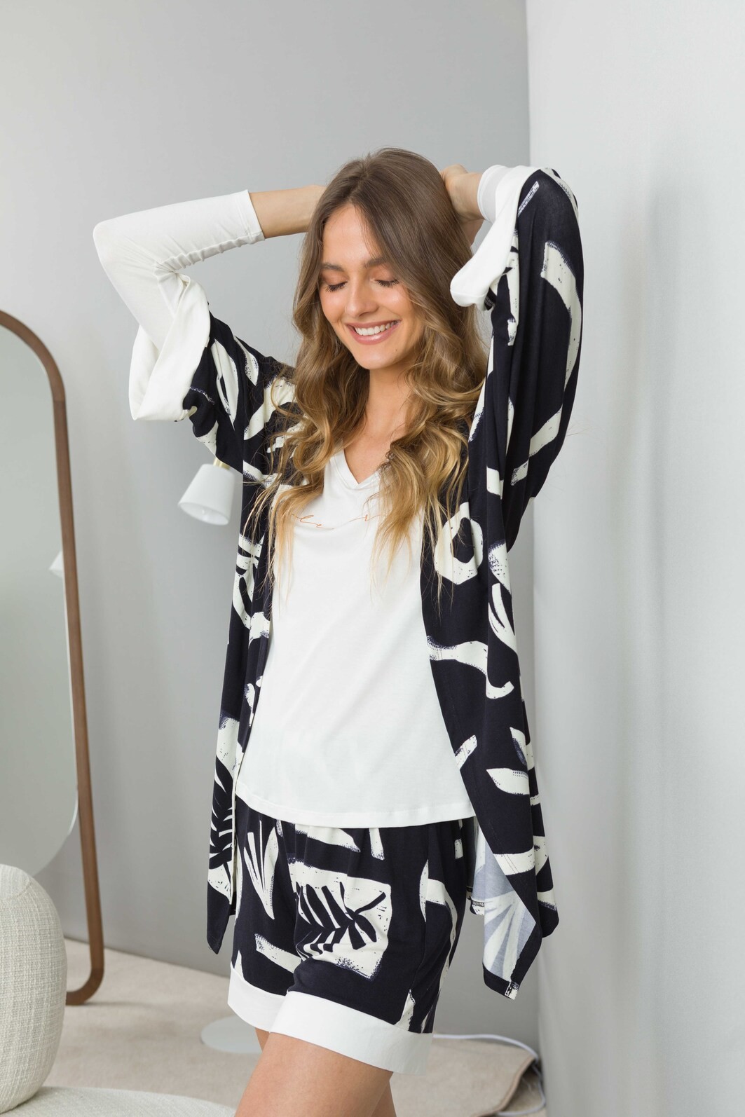Kimono store preto estampado