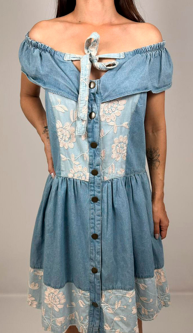 VESTIDO JEANS BORDADO CLARO