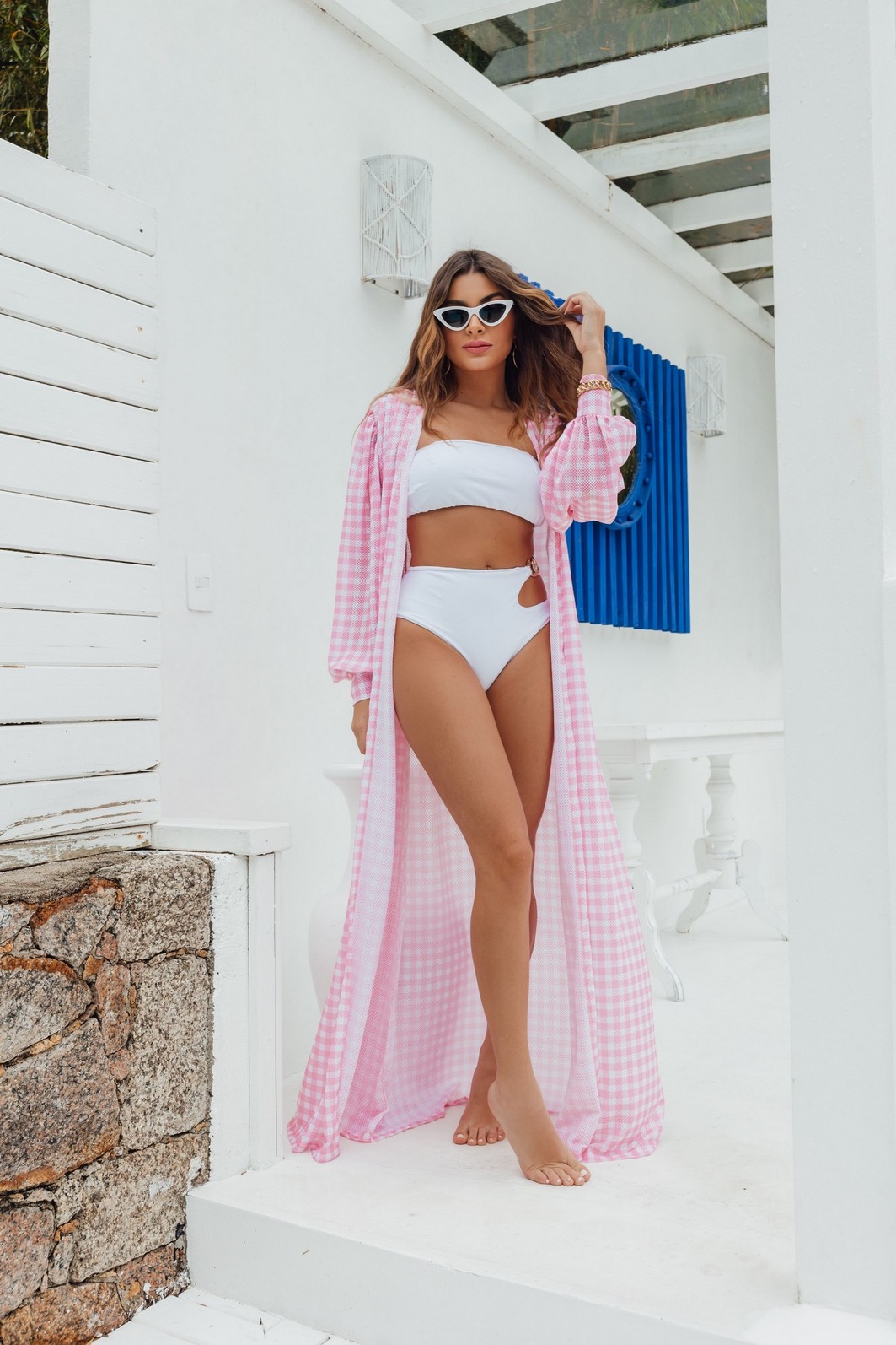 Saída de Praia em Tela Santorini Vichy Rosa