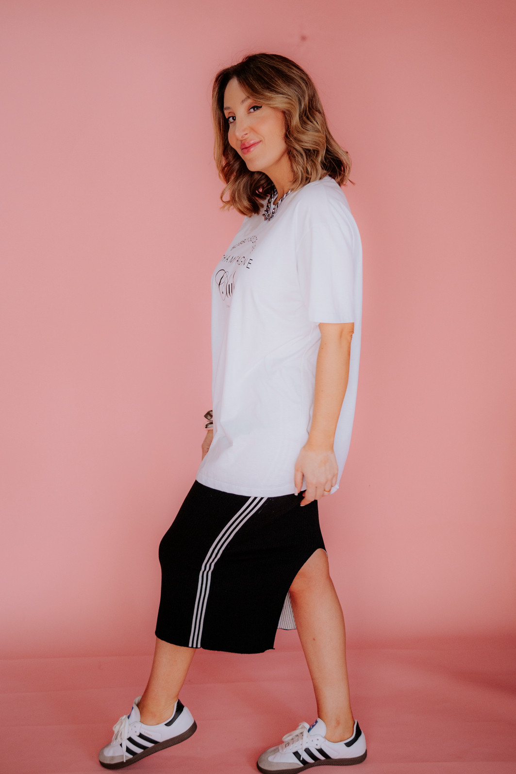 T-Shirt Over Fem Algodão Amaciado Champagne Club Chloe Branca