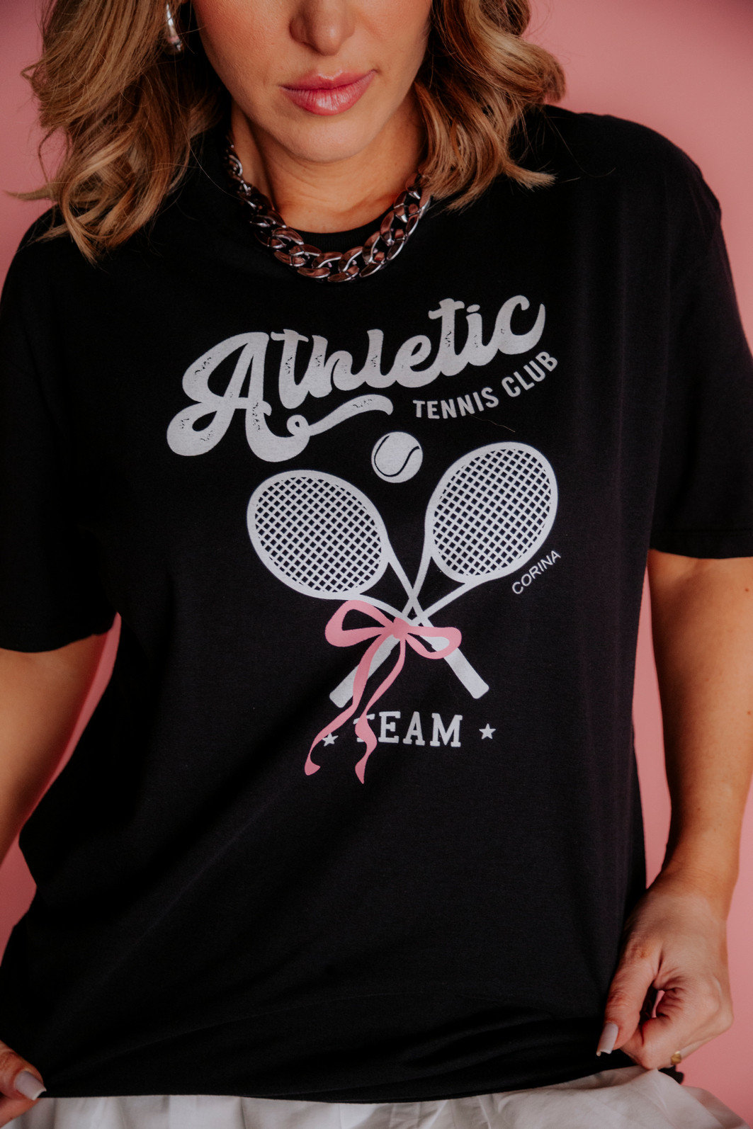 T-Shirt Over Fem Algodão Amaciado Atletic Chloe Preta
