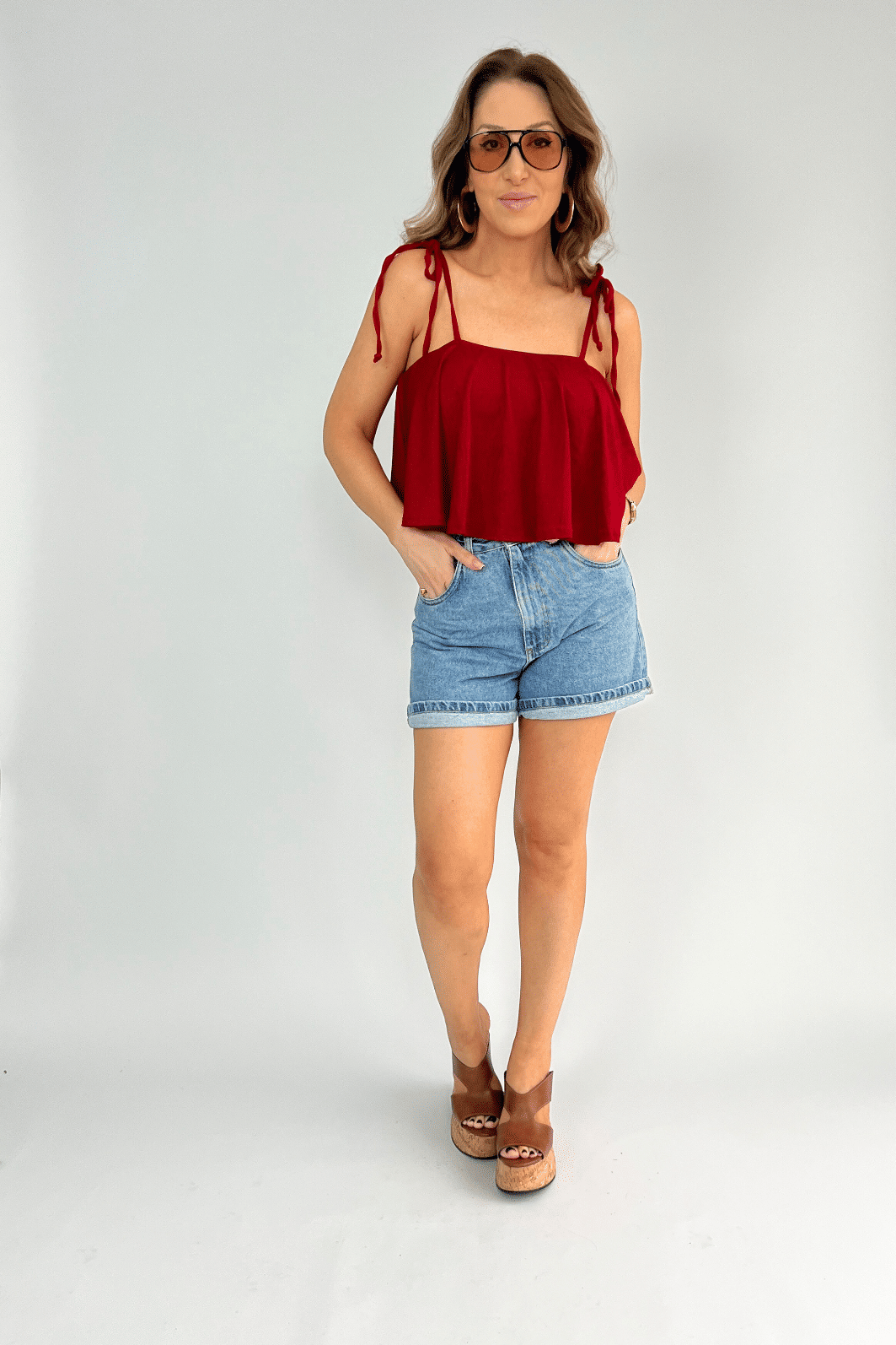 Cropped Com Babado de Alcinha Natalia Vermelho
