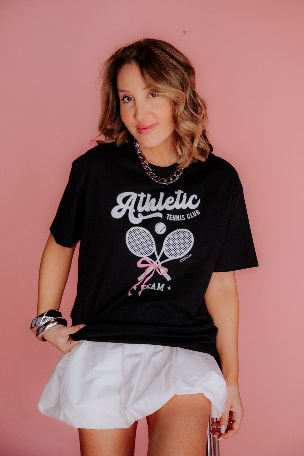 T-Shirt Over Fem Algodão Amaciado Atletic Chloe Preta