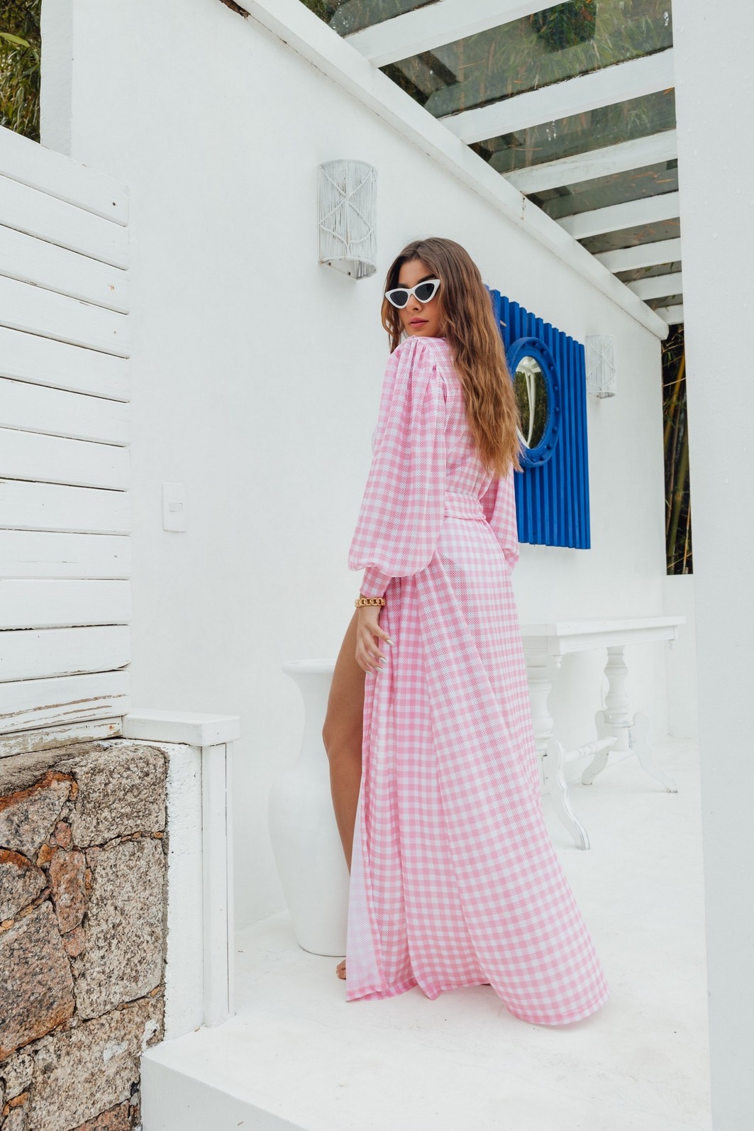 Saída de Praia em Tela Santorini Vichy Rosa