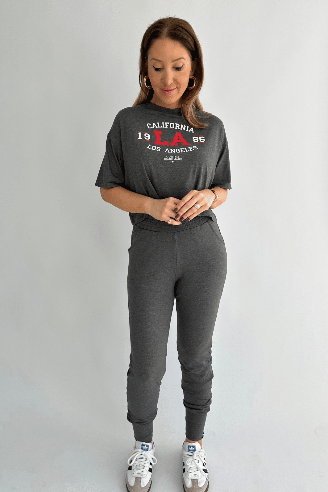 Cropped Oversized Viscolycra Los Angeles Mescla Escuro