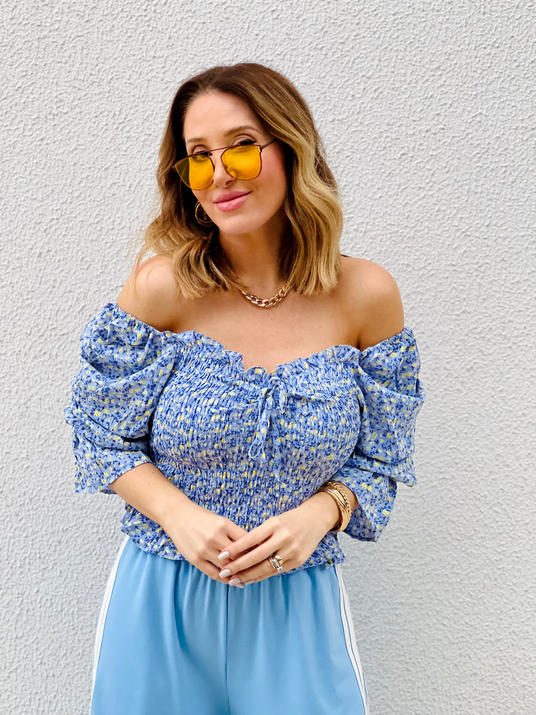 BLUSA CIGANINHA FLORAL AZUL E AMARELO NANDA