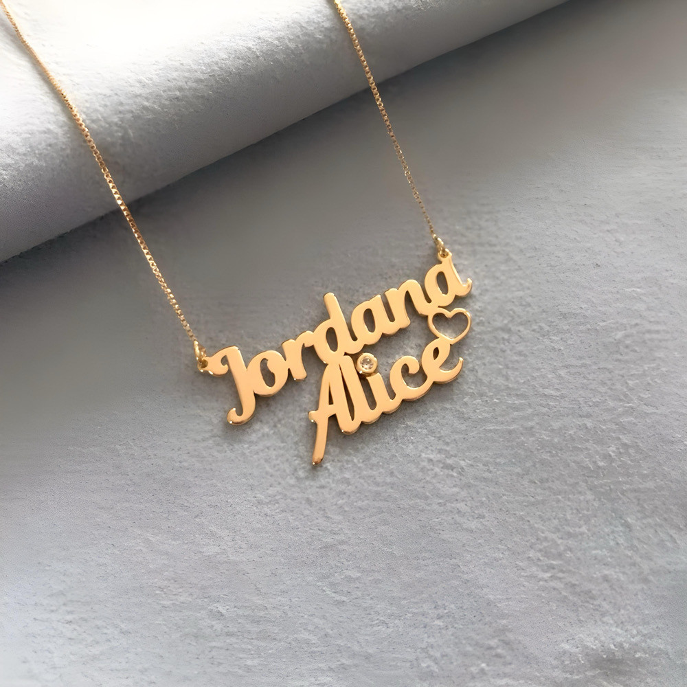 COLAR NOME DUPLO CORAÇAO ZIRCONIA COLAR NOME DUPLO CORAÇAO ZIRCONIA