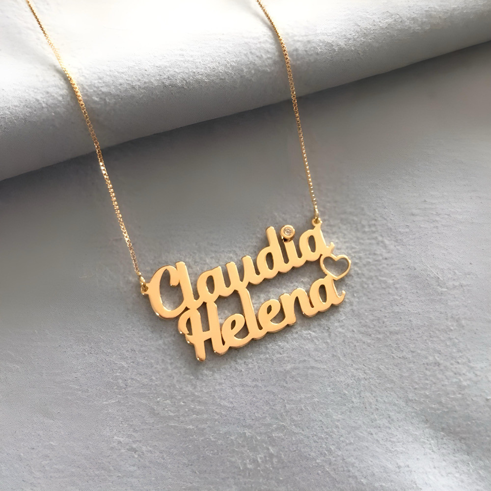 COLAR NOME DUPLO CORAÇAO ZIRCONIA COLAR NOME DUPLO CORAÇAO ZIRCONIA