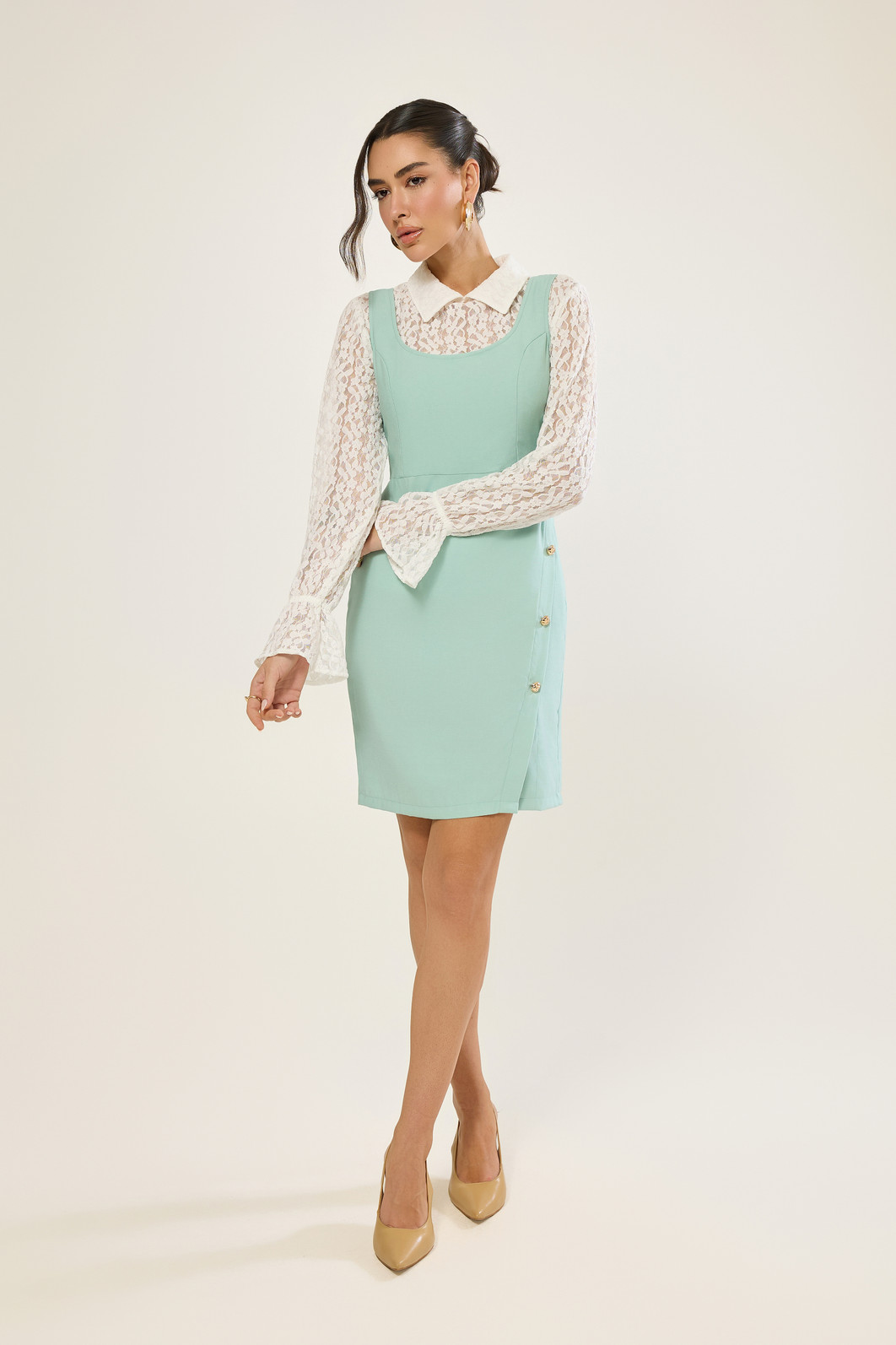 Vestido Alfaiataria com Botoes Vestido Alfaiataria com Botoes