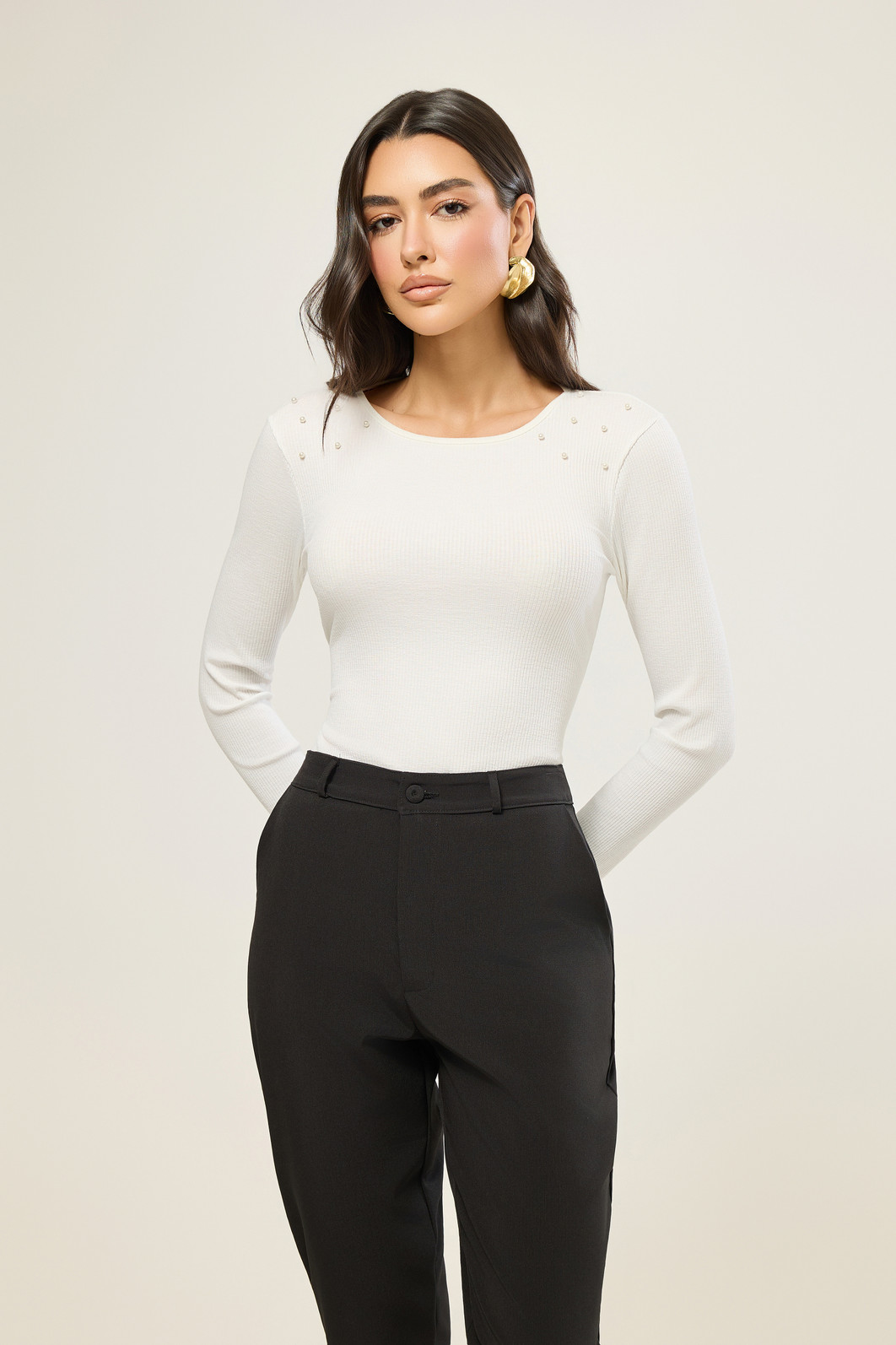 Blusa Manga Longa com Perolas Blusa Manga Longa com Perolas