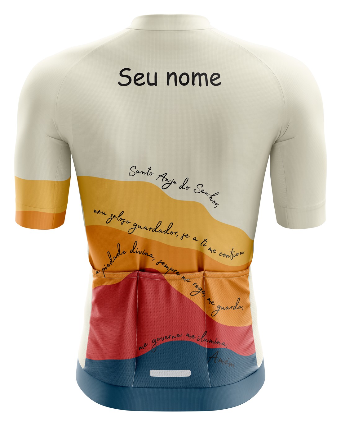 Camisa Ciclismo PRO Orações - Santo Anjo Bege Camisa Ciclismo PRO Orações - Santo Anjo Bege