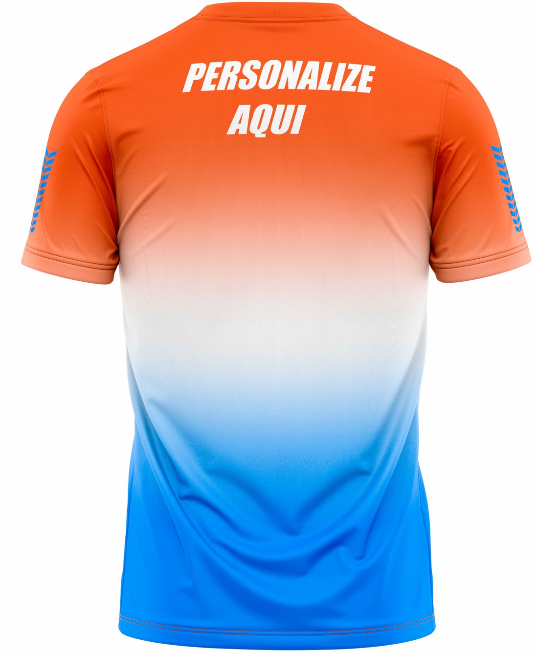 Camiseta de Corrida Modelo Run - Laranja e Azul Camiseta de Corrida Modelo Run - Laranja e Azul