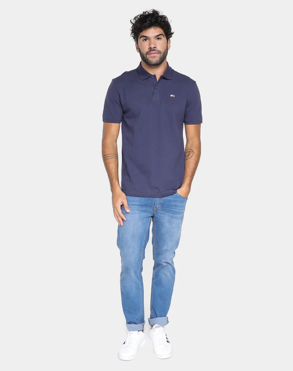 Camisa Polo Tommy Jeans Masculina Classica Slim Azul Marinho