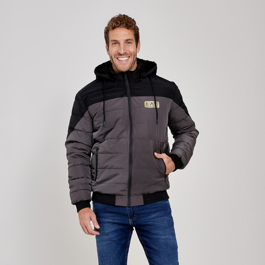 Jaqueta Bomber EA7 Emporio Armani Patch Cinza Original