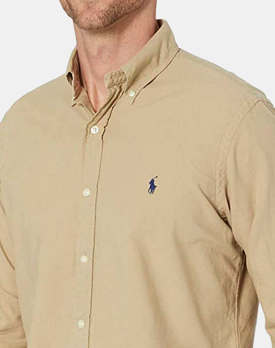 Camisa Ralph Lauren Custom Fit Oxford Bege