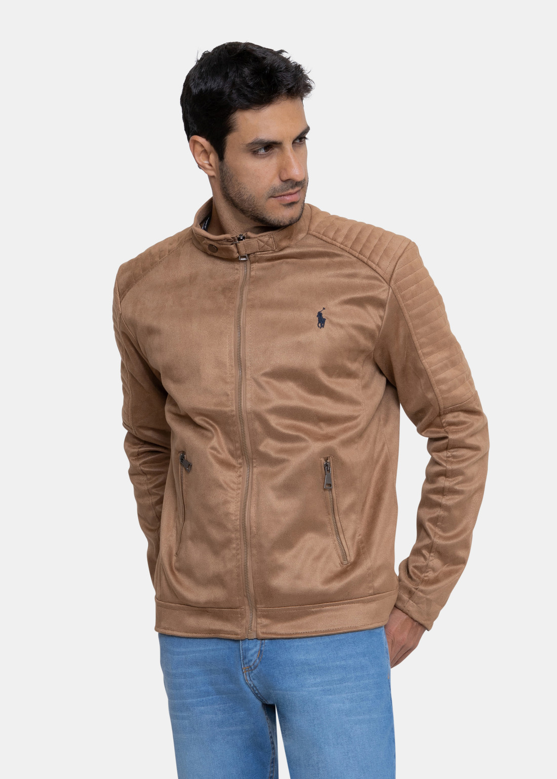 Jaqueta Ralph Lauren Masculina Biker Suede Navy Icon Ocre TheVest