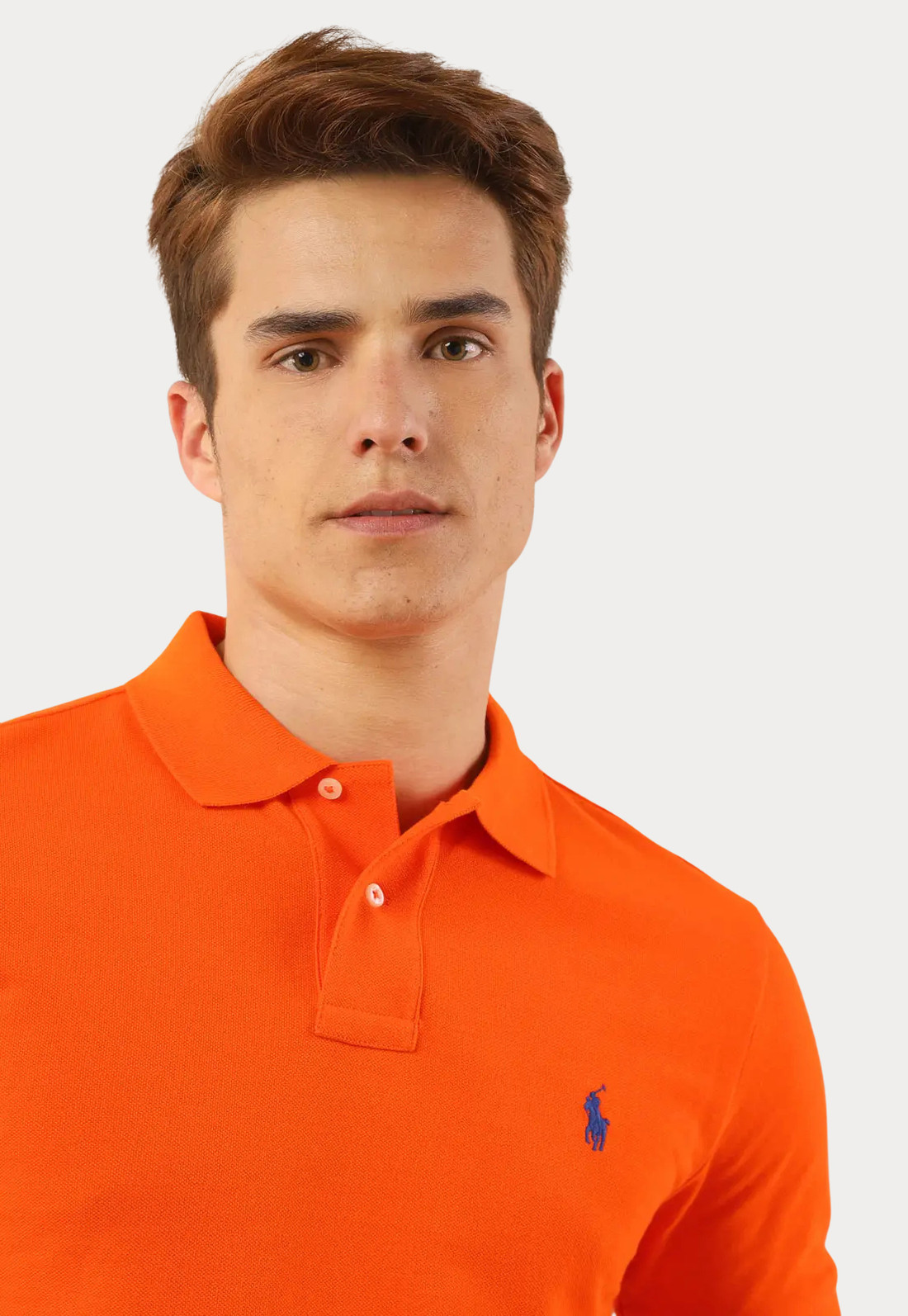 Camisa Polo Ralph Lauren Laranja Custom Slim Fit Blue Icon