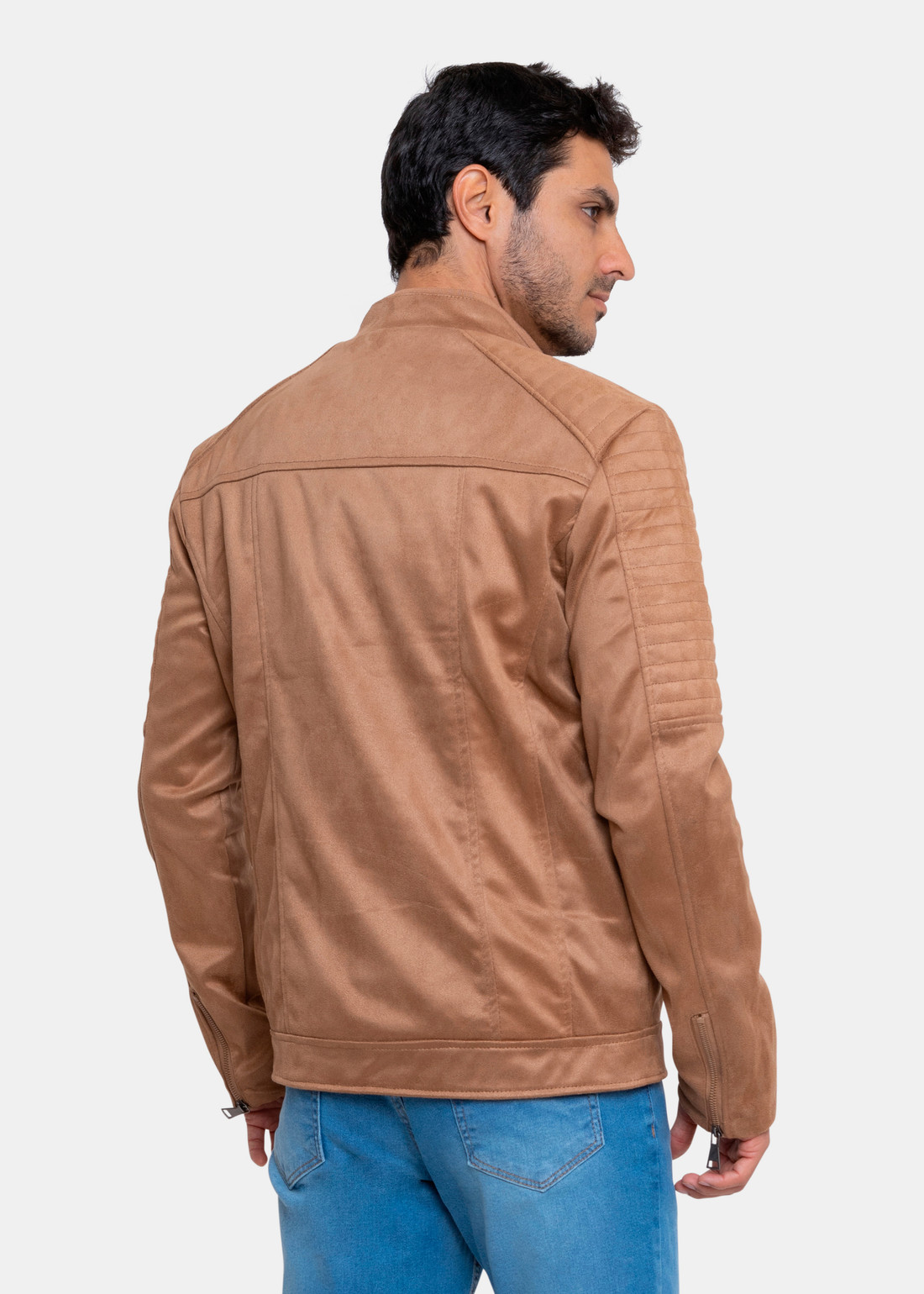 Jaqueta Ralph Lauren Masculina Biker Suede Navy Icon Ocre TheVest