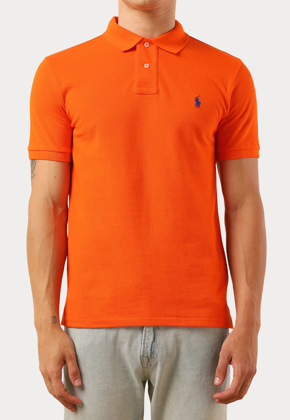 Camisa Polo Ralph Lauren Laranja Custom Slim Fit Blue Icon