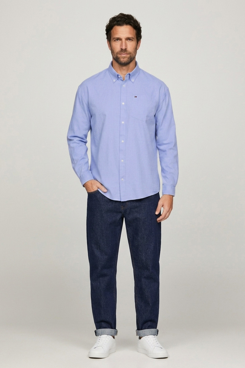 Camisa Tommy Jeans Masculina Relaxed Fit Pocket Oxford Shirt Azul Celeste