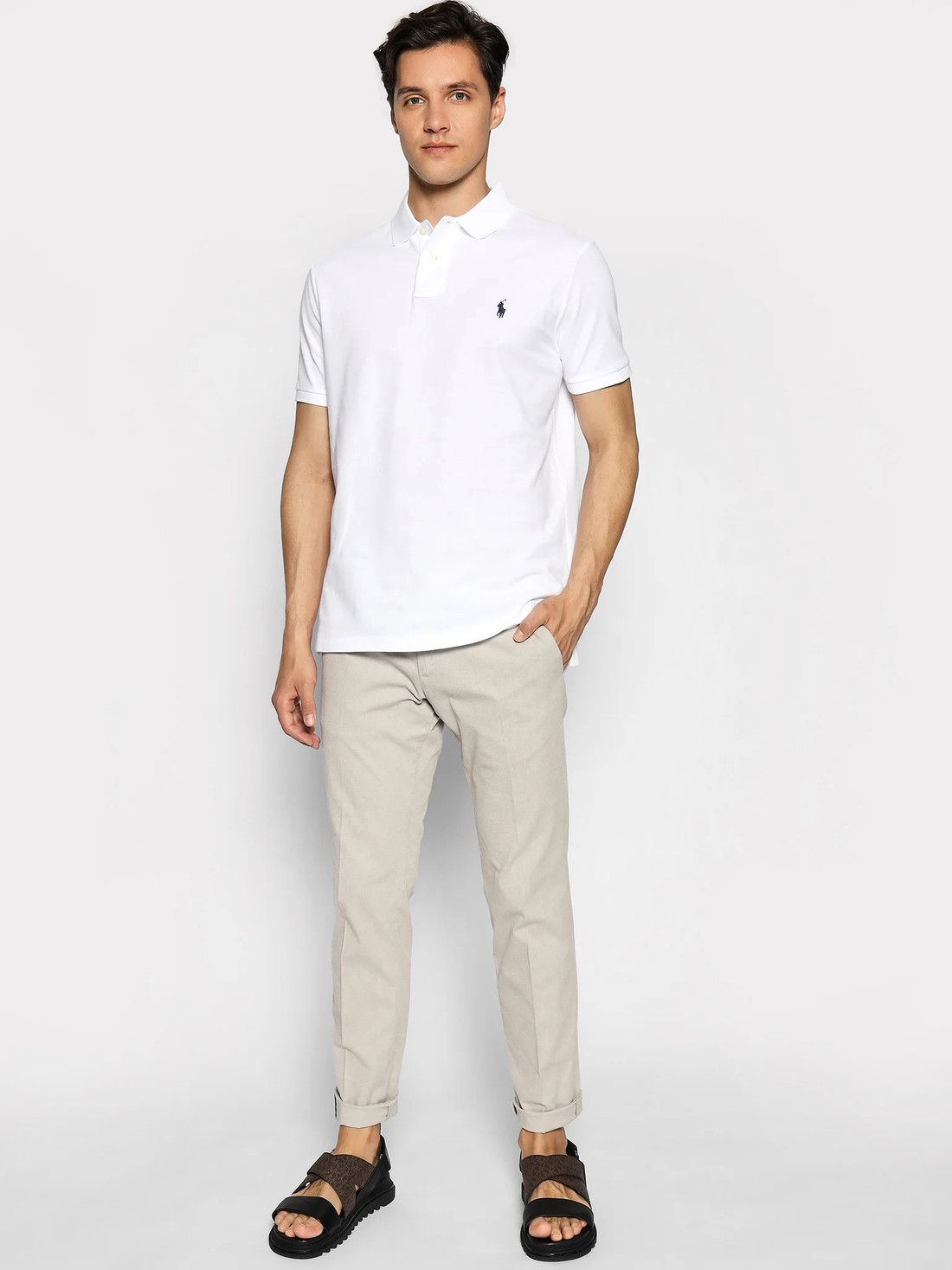Camisa Polo Ralph Lauren Branca Slim Fit Masculina Navy Icon