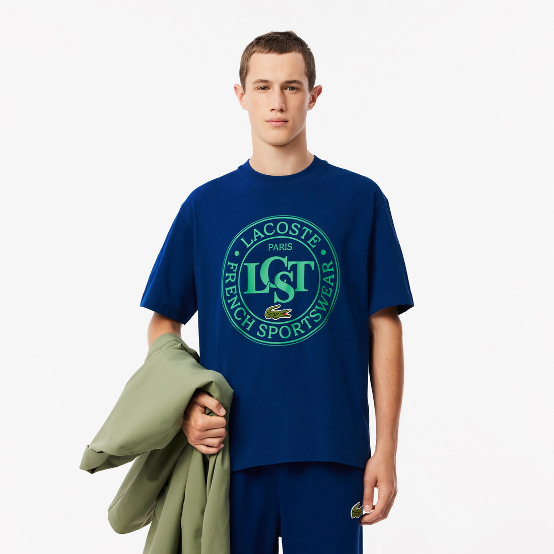 Camiseta Lacoste Classic Fit Paris French Sportswear Azul Marinho