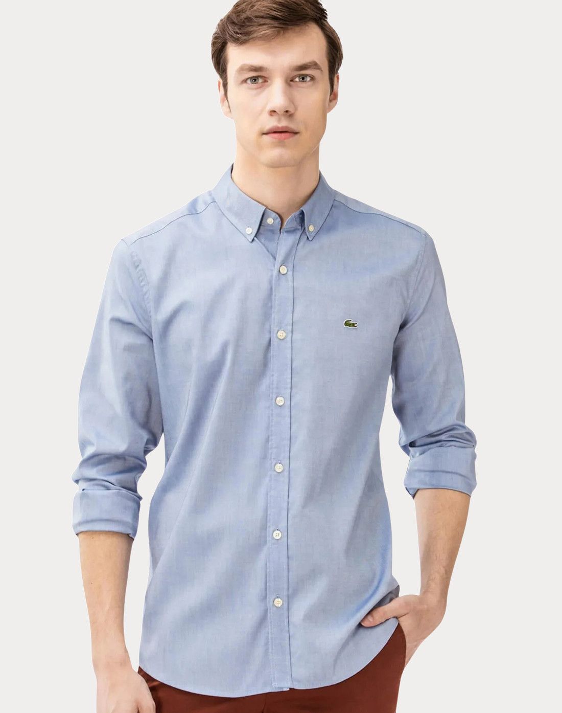 Camisa Lacoste Regular Fit Logo Classic Oxford Azul Aço