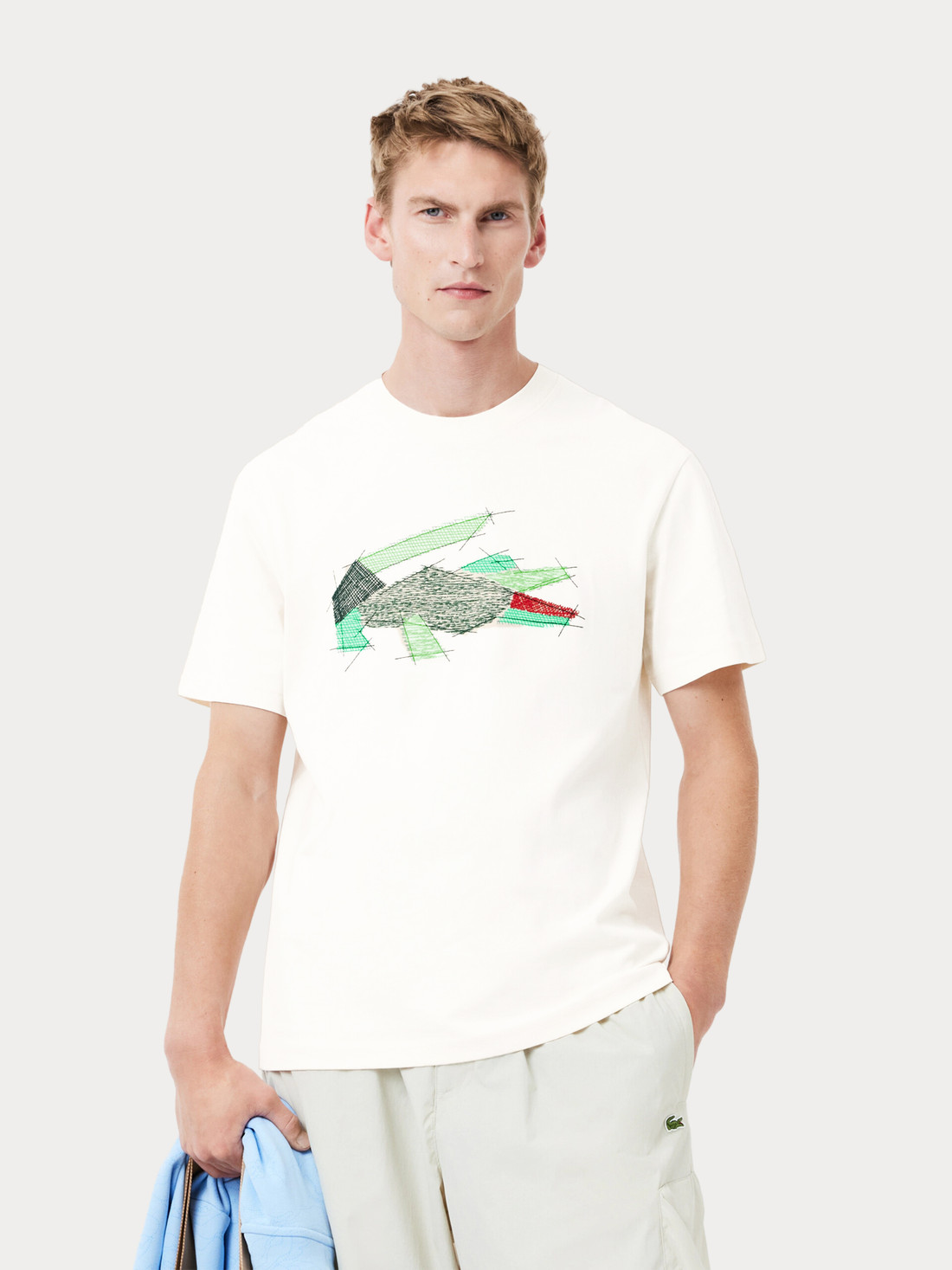 Camiseta Lacoste Classic Fit Bordado Big Croc Branca