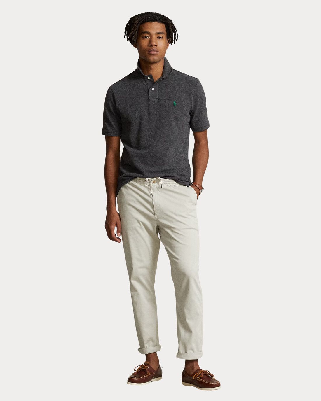 Camisa Polo Ralph Lauren Cinza Escuro Slim Fit Green Icon
