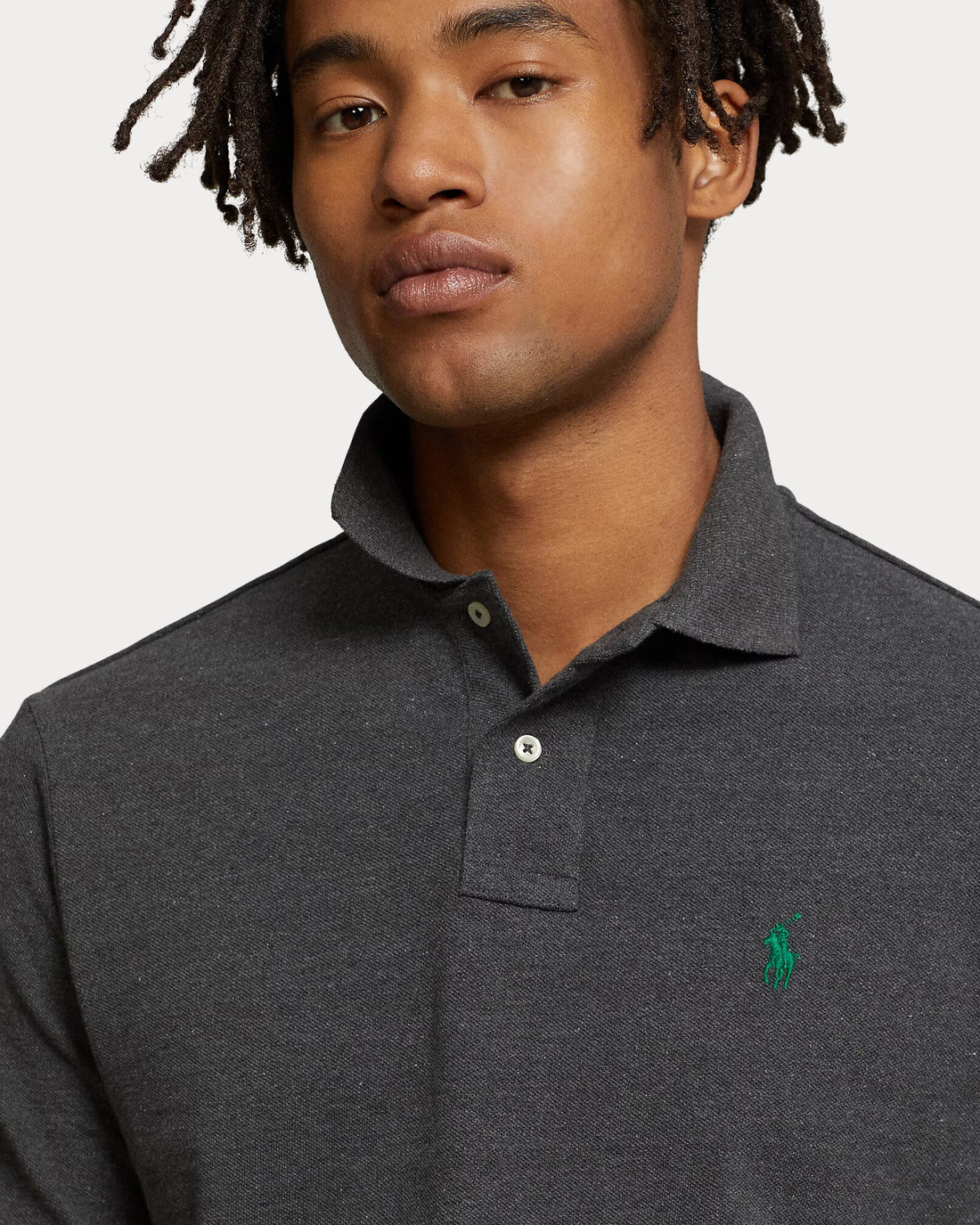 Camisa Polo Ralph Lauren Cinza Escuro Slim Fit Green Icon