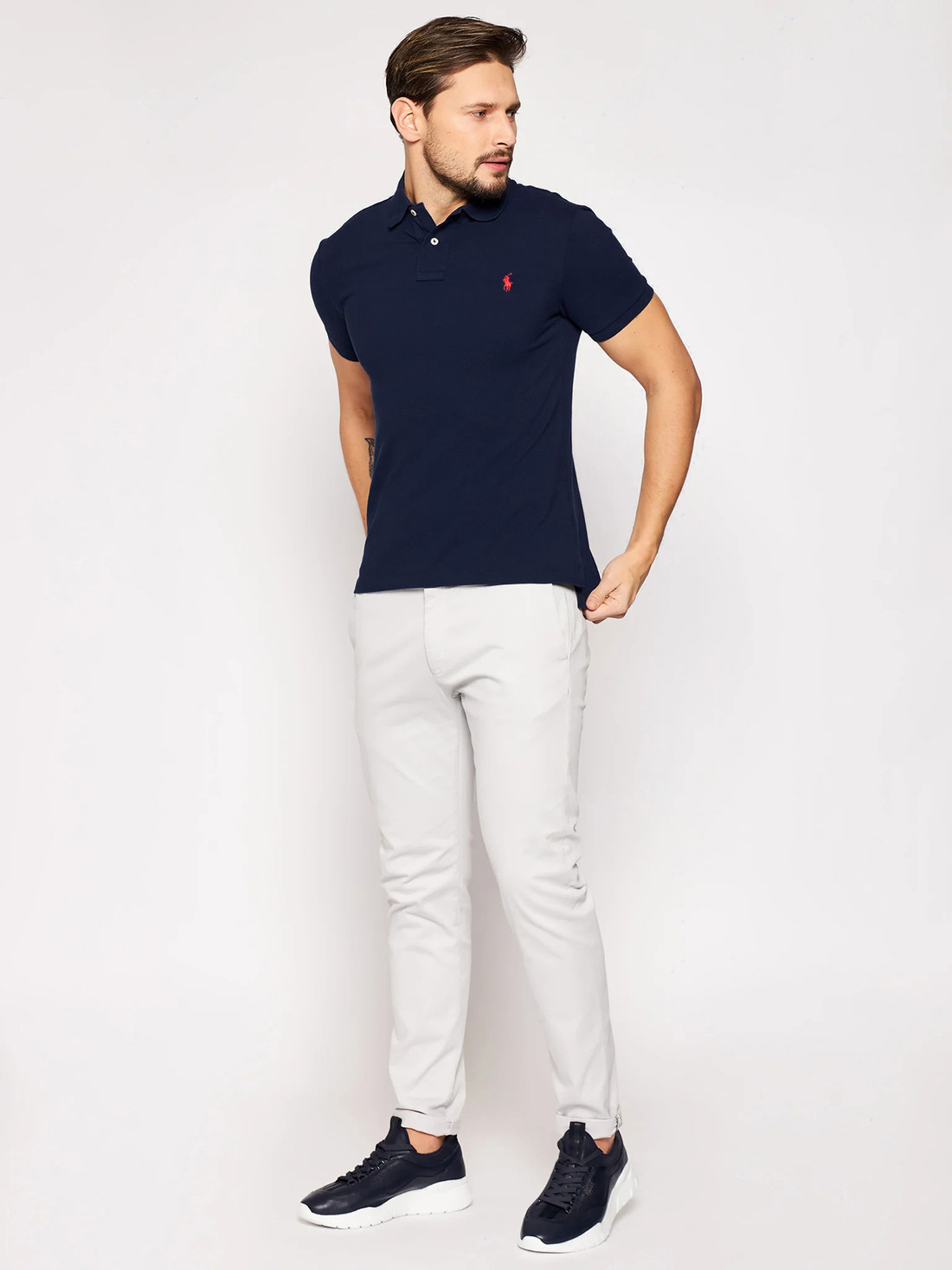Camisa Polo Ralph Lauren Azul Marinho Custom Fit Red Icon