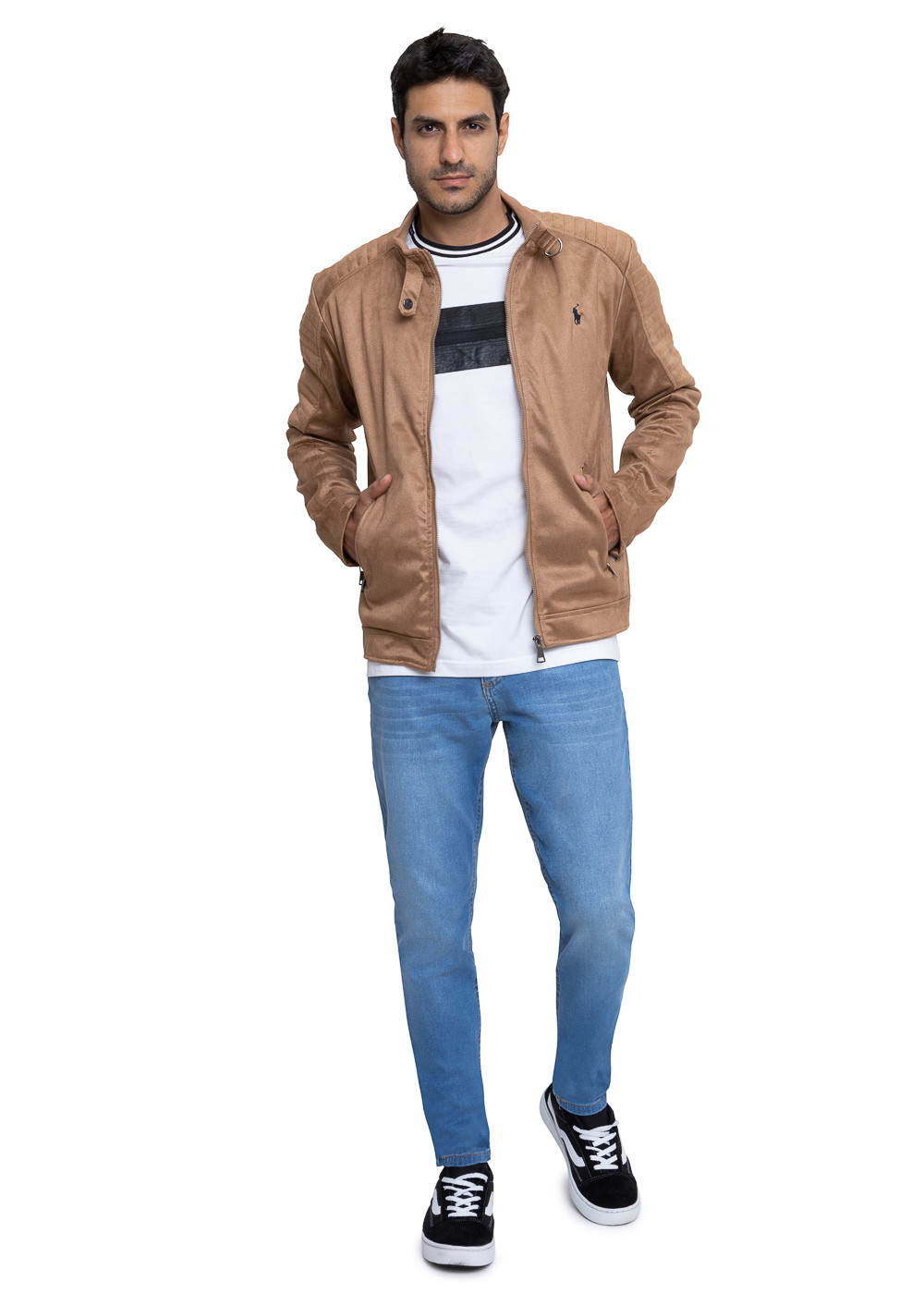 Jaqueta Ralph Lauren Masculina Biker Suede Navy Icon Ocre TheVest
