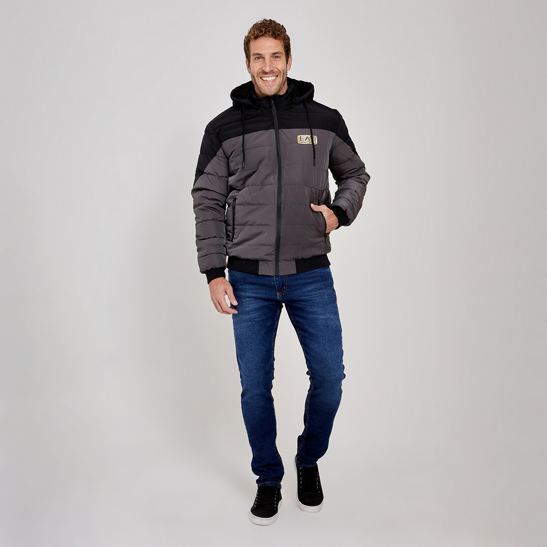 Jaqueta Bomber EA7 Emporio Armani Patch Cinza Original