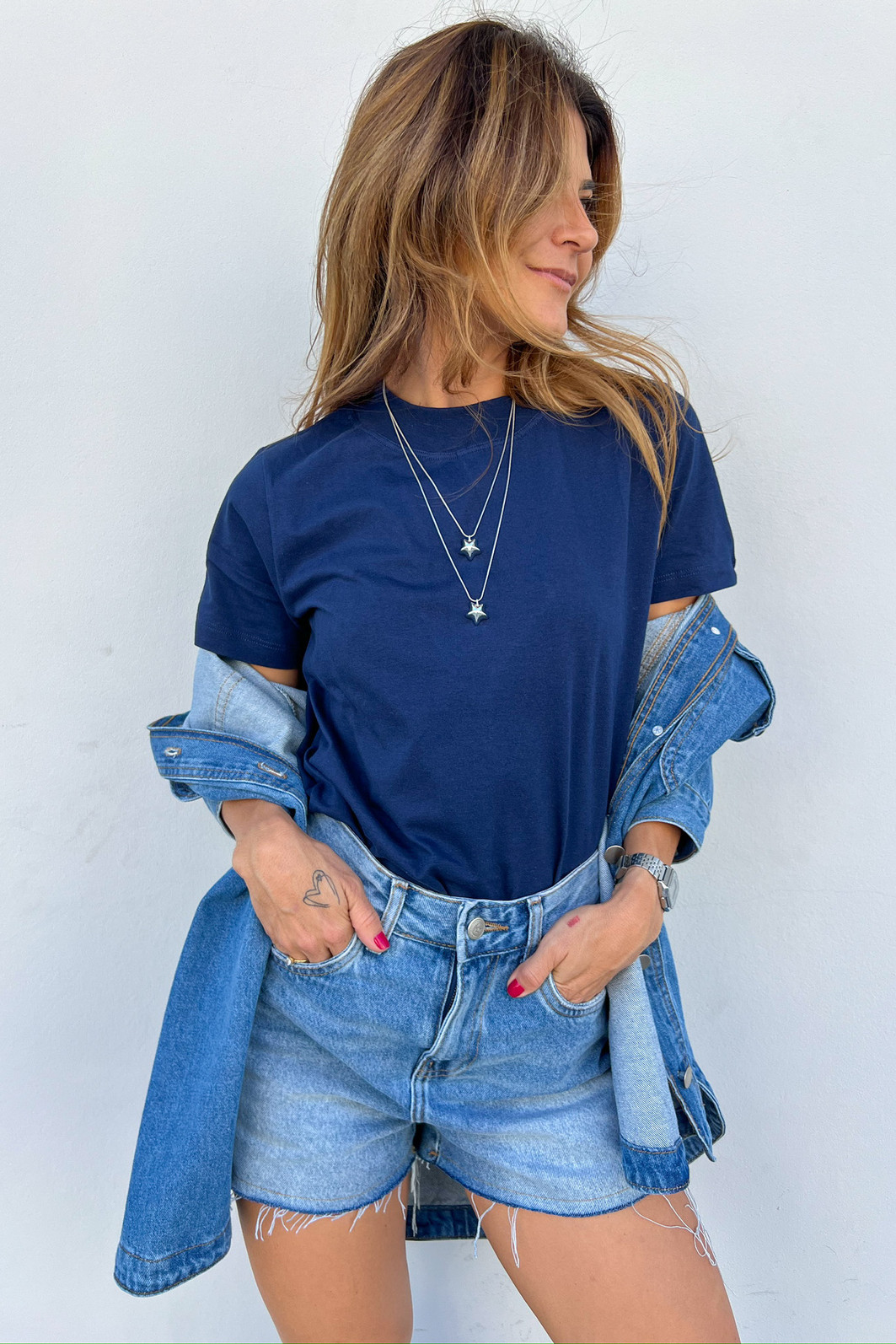 T-shirt Algodão Doce Azul Marinho - Mini Moni T-shirt Algodão Doce Azul Marinho - Mini Moni