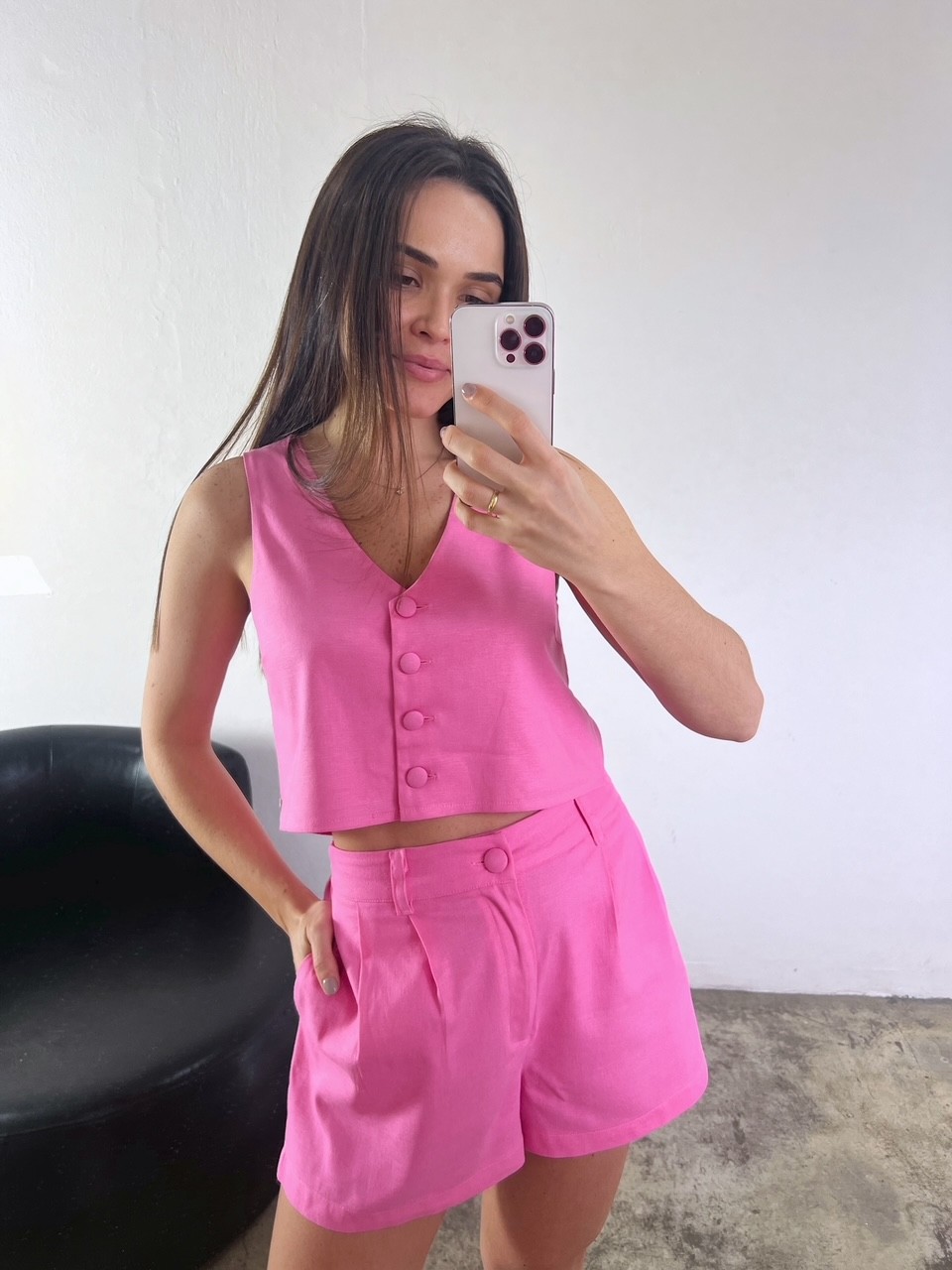 Shorts De Linho Feminino Rosa Sofia - Mini Moni